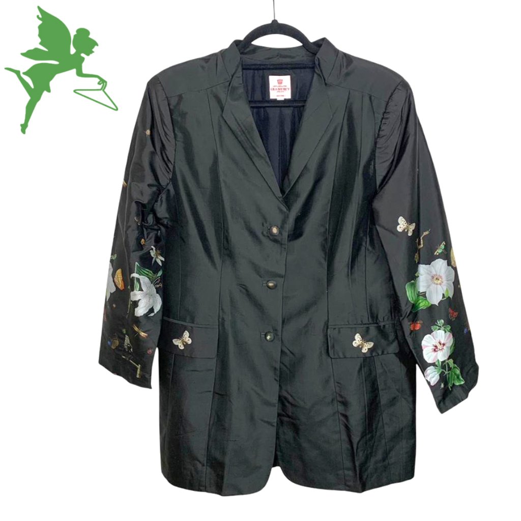 Gramercy Atelier Ny Silk Crosby Jacket In Custom Printed Black Butterfly Effect